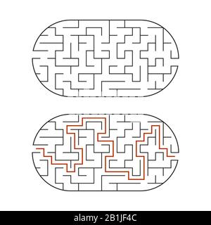 Labirinto ovale nero. Gioco per bambini. Puzzle per bambini. Labirinto enigma. Immagine vettoriale piatta isolata su sfondo bianco. Con la risposta Illustrazione Vettoriale