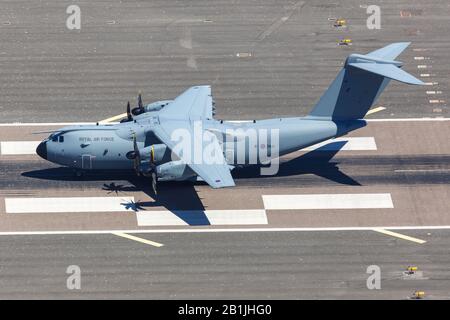 Gibilterra – 29 luglio 2018: Aeromobile Airbus A400M all'aeroporto di Gibilterra (GIB). Airbus è un'azienda europea produttrice di aeromobili con sede a Tolosa, in Francia. Foto Stock