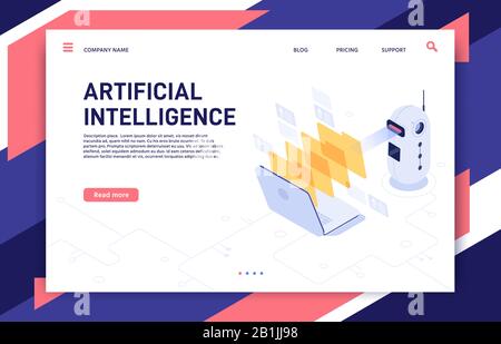 L'intelligenza artificiale analizza i file. Ai database elaborato, apprendimento automatico ed elaborazione dati isometrica immagine vettoriale 3D Illustrazione Vettoriale