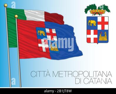 Città Metropolitana di catania, Città Metropolitana di Catania, bandiera e stemma, regione Sicilia, Italia, illustrazione vettoriale Illustrazione Vettoriale