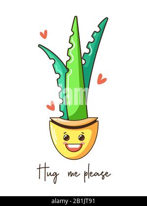 Carino cactus cartoon bambino con divertente kawaii volti in pentole. Illustrazione del vivaio vettoriale. Illustrazione Vettoriale