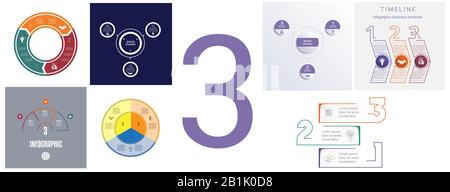 Sette modelli per l'infografica moderna a 3 posizioni Illustrazione Vettoriale