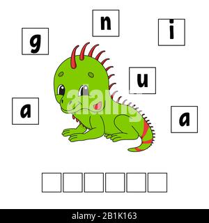 Puzzle di parole. Foglio di lavoro per lo sviluppo dell'istruzione. Gioco per bambini. Pagina attività. Puzzle per bambini. Indovinello per lo prescolare. Semplice vettore isolato piano ill Illustrazione Vettoriale