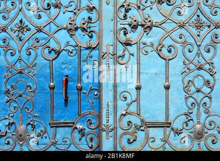 Vecchia porta blu d'epoca a Wroclaw, Polonia Foto Stock