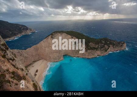 Spiaggia di naufragio nell'isola di Zante. Isole IONIA, Grecia Foto Stock