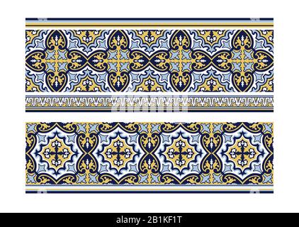 Motivo floreale astratto senza cuciture. Ornamento geometrico del bordo asiatico. Decorazioni tradizionali in piastrelle portoghesi floreali con Azulejo. Sfondo flouris Illustrazione Vettoriale