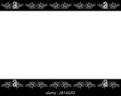 Biglietto di auguri orizzontale bianco e nero con elementi floreali e linee, illustrazione per il design con posto per il testo Illustrazione Vettoriale