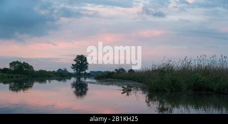 alba paesaggi dal fiume Mincio, Mantova, Italia Foto Stock