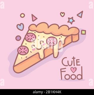 gustoso pizza carattere menu ristorante cartone animato cibo carino vettore illustrazione Illustrazione Vettoriale