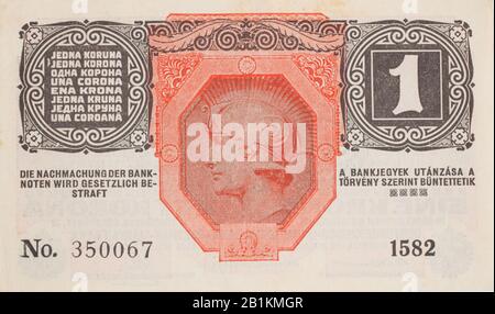 Nota bancaria austriaca 1 Krone del 1916 Foto Stock