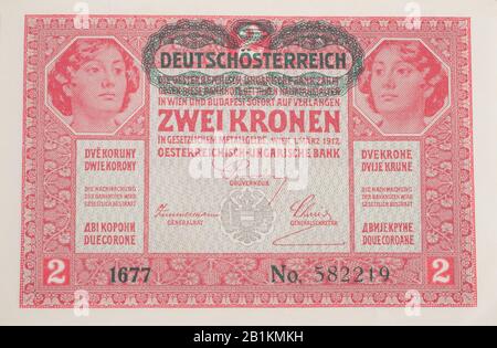 Nota Della Banca Austriaca Del 1917, 2 Kronen Foto Stock