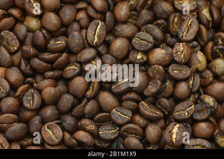 tostatura dei chicchi di caffè processo con pratico tostatore a casa; tostatura terminata Foto Stock