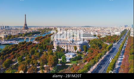 Vista aerea di Parigi, Grand Palais e Torre Eiffel Foto Stock