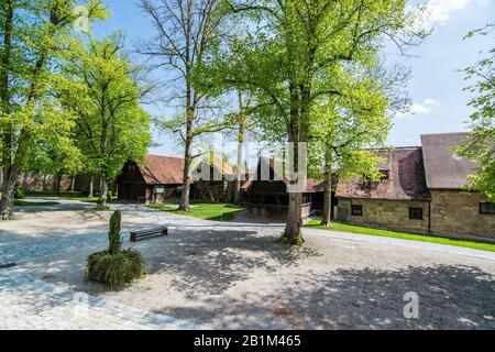 Dinkelsbühl ist eine Stadt im Landkreis Ansbach a Mittelfranken und aufgrund des besonders gut erhaltenen spätmittelalterlichen Stadtbildes ein bedeu Foto Stock