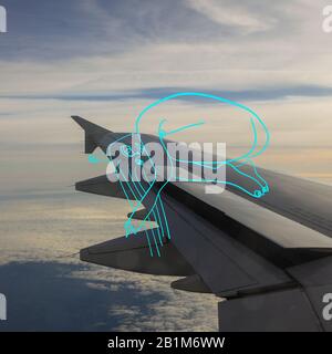 Corpo femminile drawned con linee colorate tecnica di design viaggiare in tutto il mondo. Design moderno. Opere d'arte contemporanea, collage. Concetto di viaggio, vacanza, viaggio, ispirazione, immaginazione. Foto Stock