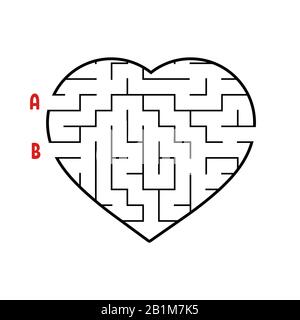 Labirinto a forma di cuore. Gioco per bambini. Puzzle per bambini. Labirinto enigma. Immagine vettoriale piatta isolata su sfondo bianco. Illustrazione Vettoriale