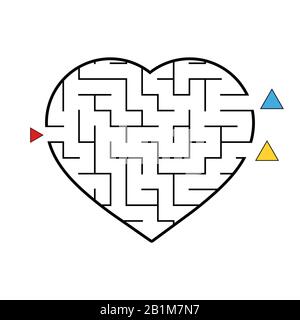 Labirinto a forma di cuore. Gioco per bambini. Puzzle per bambini. Labirinto enigma. Immagine vettoriale piatta isolata su sfondo bianco. Illustrazione Vettoriale