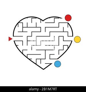 Labirinto a forma di cuore. Gioco per bambini. Puzzle per bambini. Labirinto enigma. Immagine vettoriale piatta isolata su sfondo bianco. Illustrazione Vettoriale