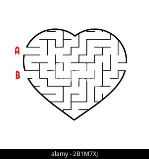 Labirinto a forma di cuore. Gioco per bambini. Puzzle per bambini. Labirinto enigma. Immagine vettoriale piatta isolata su sfondo bianco. Illustrazione Vettoriale