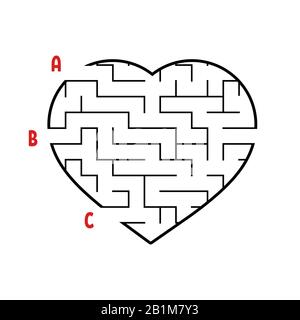 Labirinto a forma di cuore. Gioco per bambini. Puzzle per bambini. Labirinto enigma. Immagine vettoriale piatta isolata su sfondo bianco. Illustrazione Vettoriale