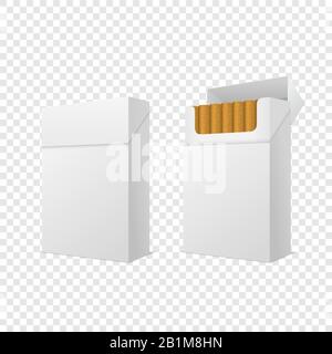 Vettore Realistico Chiuso E Aperto Vuoto Vuoto Chiaro E Con Sigarette Pack Box Set Isolato Su Sfondo Trasparente. Modello Di Progettazione. Fumo Illustrazione Vettoriale