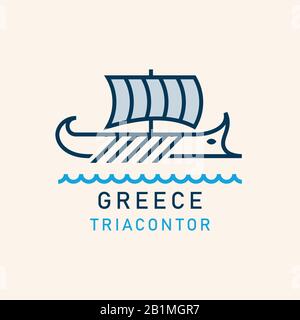 Antica nave greca. Antica Galley greca con remi e vele Illustrazione Vettoriale