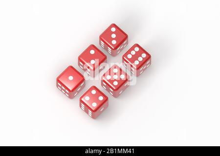 3d rendering, gioco d'azzardo e concetto di casinò, vista ravvicinata di vizi realistici, isolato su sfondo bianco. Foto Stock