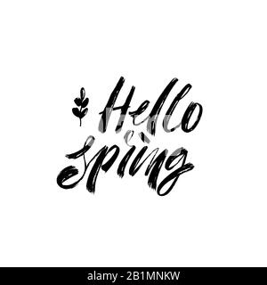 Ciao primavera - moderna scrittura a spazzola lettering. Elemento per il tuo progetto Illustrazione Vettoriale