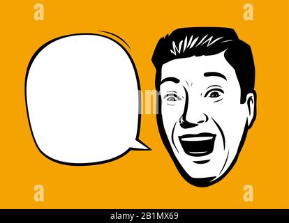 Uomo divertente che ride forte. Immagine vettoriale stile pop art retro Illustrazione Vettoriale