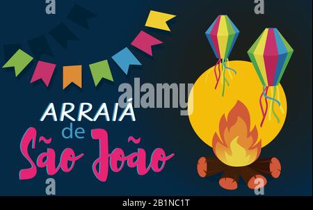 Arraia de Sao Joao è festa di San Giovanni in portoghese. Sfondo dell'illustrazione del vettore. Illustrazione Vettoriale