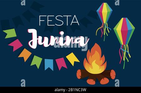 Festa Junina sfondo vettoriale. Giugno festa tradizionale brasiliano festival. Illustrazione Vettoriale