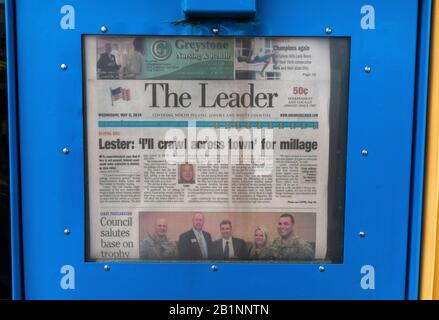 Prima pagina del giornale 'The leader' Arkansas mercoledì 8 maggio 2019 Foto Stock