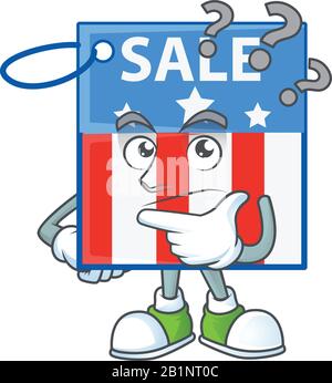 USA prezzo tag cartoon mascotte stile in un gesto confuso Illustrazione Vettoriale