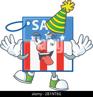 Carino e divertente Clown USA prezzo tag personaggio cartoon mascotte stile Illustrazione Vettoriale