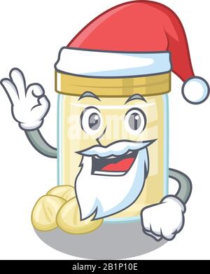 Macadamia noce burro in stile personaggio cartoon Santa con dito ok Illustrazione Vettoriale