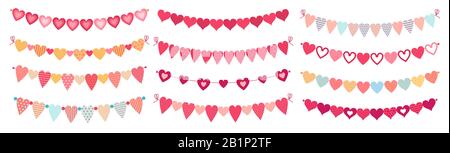 Conigliando i cuori. Amore valentines forme di cuore conigliamenti, decorazioni giorno di nozze e ornamento cute bandiere di cuore vettore set Illustrazione Vettoriale
