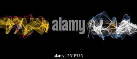 Bandiere di Spagna e Argentina su sfondo nero, Spagna vs Argentina Smoke Flags Foto Stock