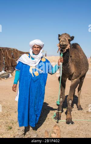 Gita turistica in campeggio nel Sahara rigors, giri in cammello, visite locali, tramonto e alba, pasti e molto altro Foto Stock