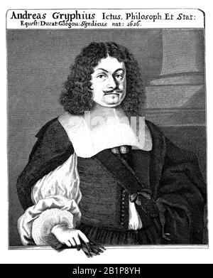 Andreas Gryphius (1616 - 1664), poeta e drammaturgo lirico tedesco, (libro di storia letteraria, 1881) Foto Stock