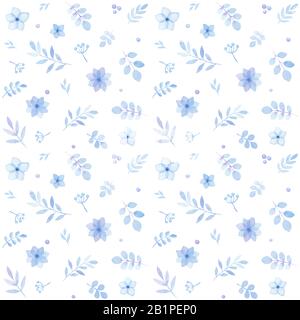 Primavera senza cuciture motivo di fiori e foglie in acquerello, biglietto di auguri, isolato su bianco, colori pastello Foto Stock