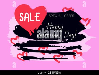 Cartolina, flyer, banner. Vendita per il giorno degli amanti. Buon San Valentino. Sfondo rosa Illustrazione Vettoriale