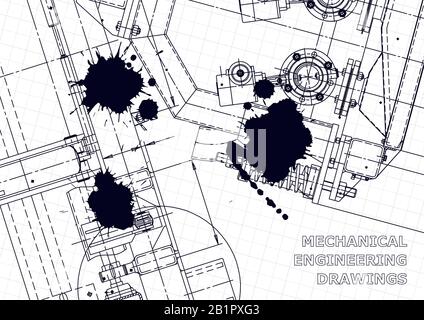 Disegno vettoriale. Realizzazione di strumenti meccanici. Inchiostro Nero. Macchie Illustrazione Vettoriale
