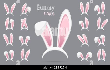 Collezione adesivi Easter Rabbit Ears. Set di maschere coniglietto orecchio su sfondo trasparente. Grande set. Illustrazione del vettore Illustrazione Vettoriale