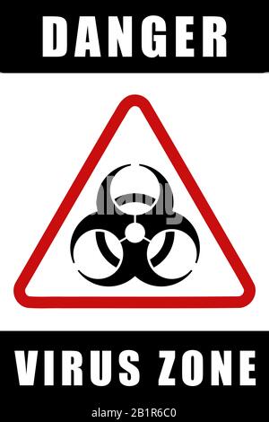 Pericolo zona virus. Simbolo del vettore di rischio biologico. Segnale di avvertimento di rischio biologico. Illustrazione Vettoriale