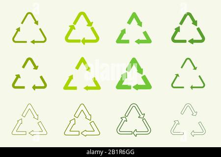 Icona di riciclo impostata. Simbolo del materiale di riciclaggio dei rifiuti. Illustrazione Vettoriale