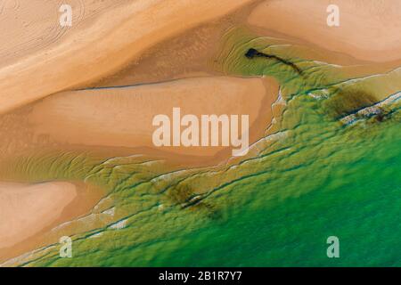 Veduta aerea della spiaggia del Mare del Nord, Germania, Schleswig-Holstein, Parco Nazionale del Mare di Schleswig-Holstein, Sylt Foto Stock