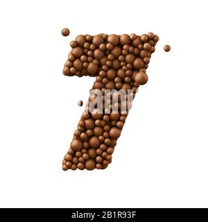 Numero 7 fatto di bolle di cioccolato, concetto di cioccolato al latte, illustrazione 3d. Foto Stock