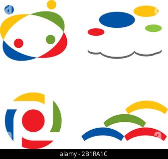 Illustrazione vettoriale di diverse icone di gruppo colorate e di forma semplice. Illustrazione Vettoriale