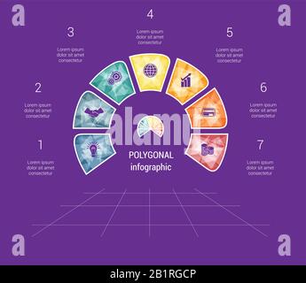 Infografica a forma Di Semicerchio poligonale a 7 posizioni per l'area di testo Illustrazione Vettoriale