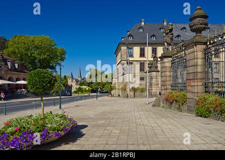 Vista panoramica dal Castello della Città alla Chiesa di San Michele a Fulda, Assia, Germania, Foto Stock